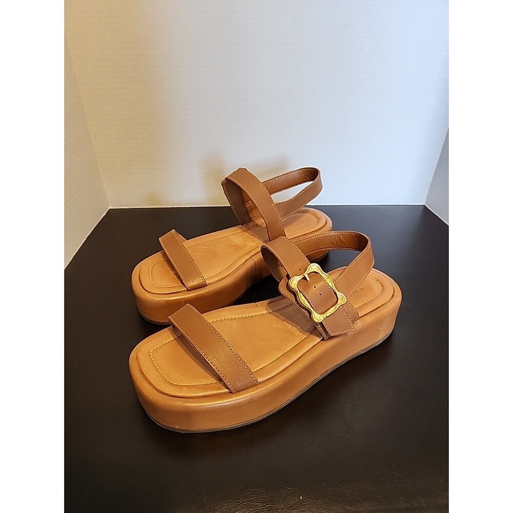 Schutz Womens Wavy Ankle Strap Sandals Platform Brown Leather Size 7B